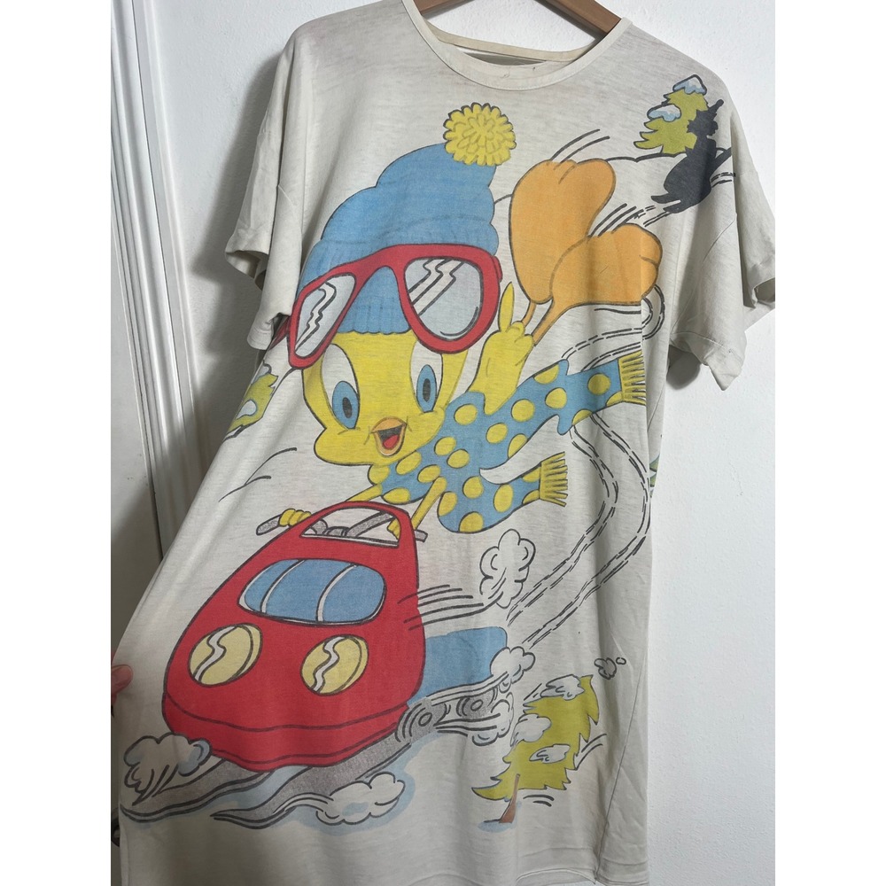 VINTAGE 1985 Warner Bros Single Stitch Tweety Bird Sylvester Long Sleep Tee - Picture 4 of 16
